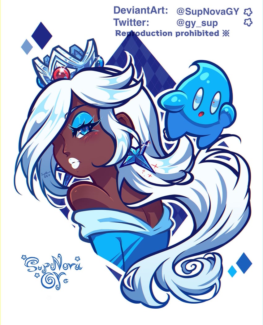 rosalina, luma, and blue luma (mario) drawn by rosie_(supnovagy)