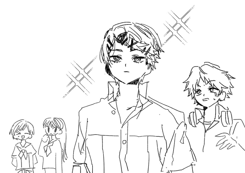 narukami yu, satonaka chie, amagi yukiko, and hanamura yousuke (persona and 1 more) drawn by goguma_wagamja