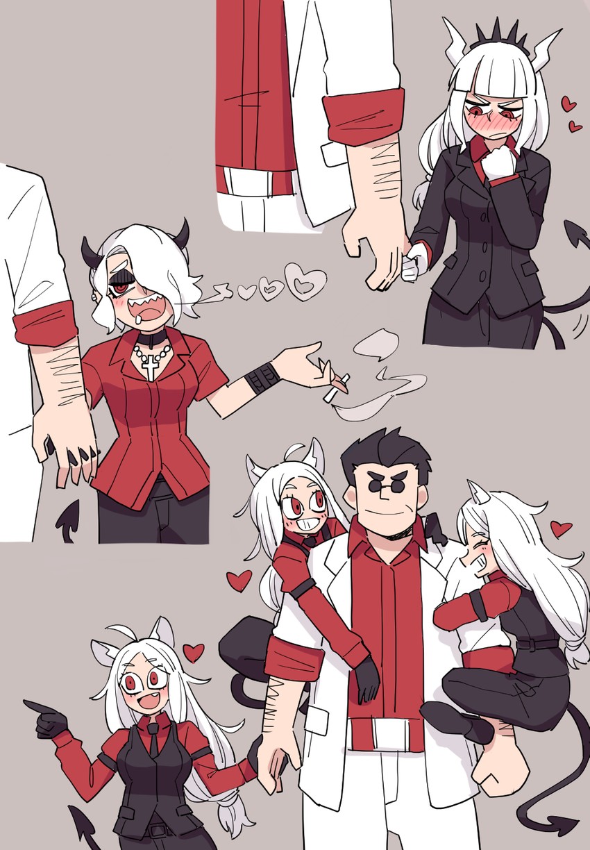 lucifer, helltaker, cerberus, and zdrada (helltaker) drawn by kamo_(kamonabe_44)