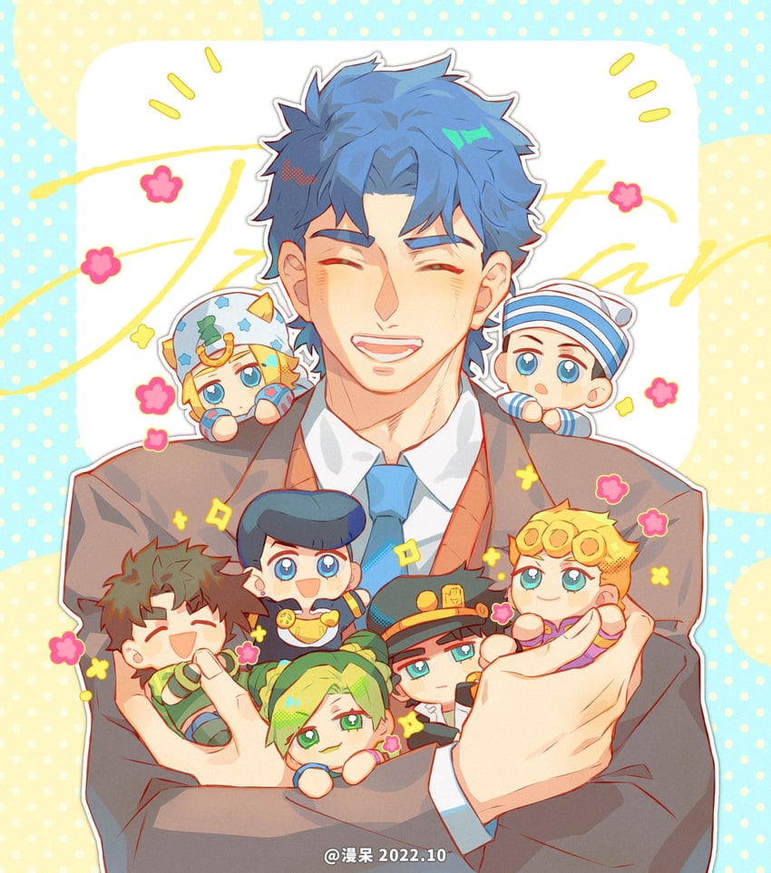 joseph joestar, kujo jotaro, kujo jolyne, giorno giovanna, jonathan joestar, and 2 more (jojo no kimyou na bouken and 8 more) drawn by fish191101756