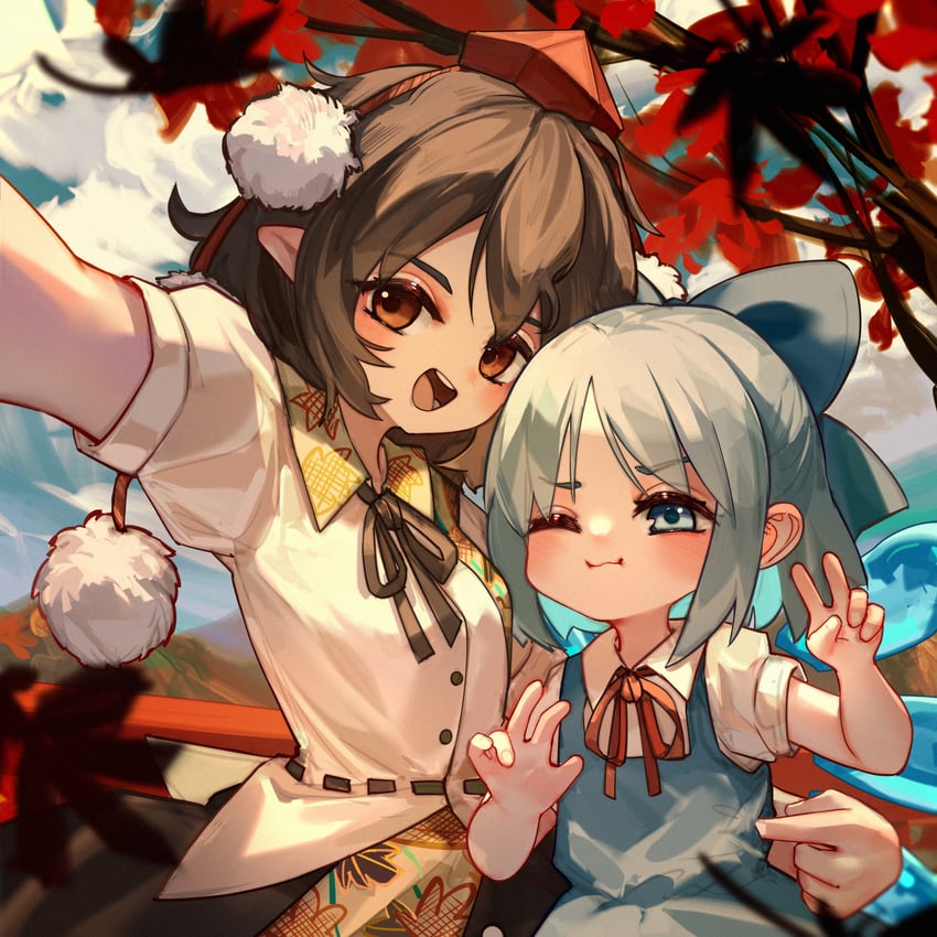cirno and shameimaru aya (touhou) drawn by kourou_(kouroukun)
