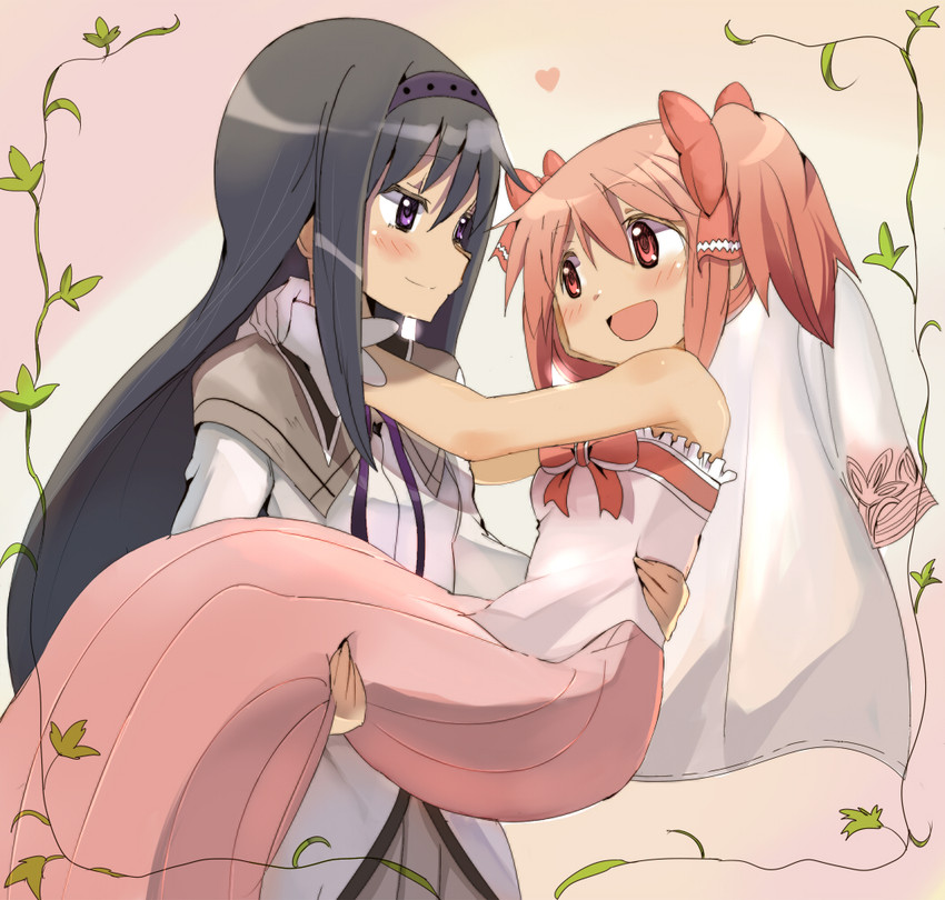 akemi homura and kaname madoka (mahou shoujo madoka magica) drawn by hitoshi_suda