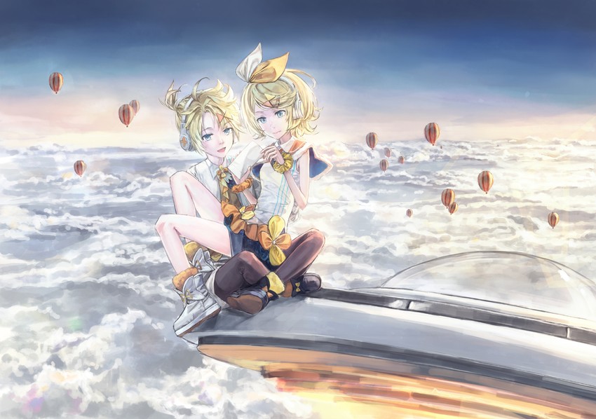kagamine rin, kagamine len, magical mirai len, and magical mirai rin (vocaloid and 1 more) drawn by 54cr