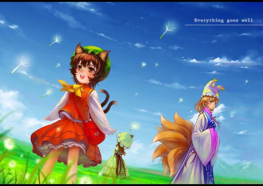 yakumo yukari, yakumo ran, and chen (touhou) drawn by s.advent