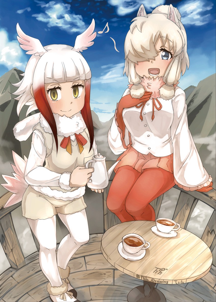 japanese crested ibis and alpaca suri (kemono friends) drawn by thin_(suzuneya)