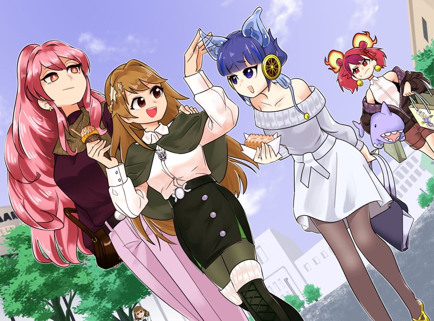 lil-la, live twin lil-la, ni-ni the mirror mikanko, ha-re the sword mikanko, exosister elis, and 2 more (yu-gi-oh!) drawn by sawan_cutman