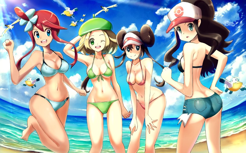 rosa, hilda, skyla, bianca, wingull, and 1 more (pokemon and 2 more) drawn by rowdon