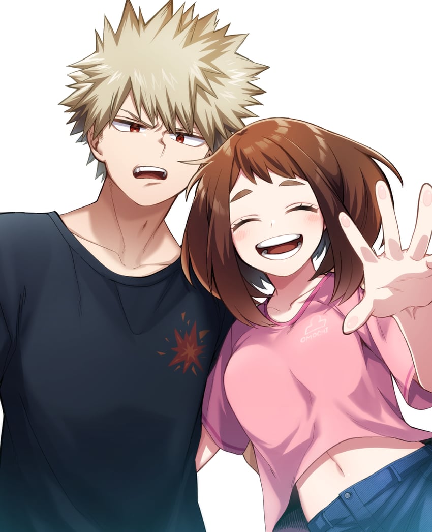 bakugou katsuki and uraraka ochaco (boku no hero academia) drawn by fuuka_(fu-haru)