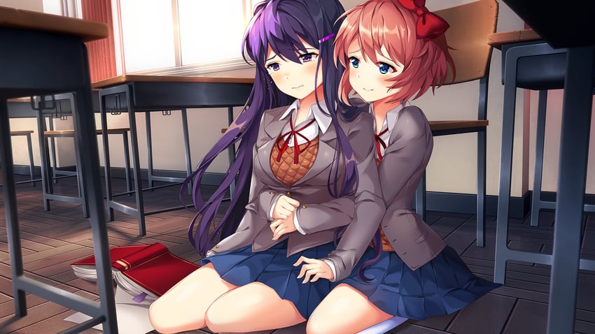 yuri and sayori (doki doki literature club) drawn by lucidsky and squchan