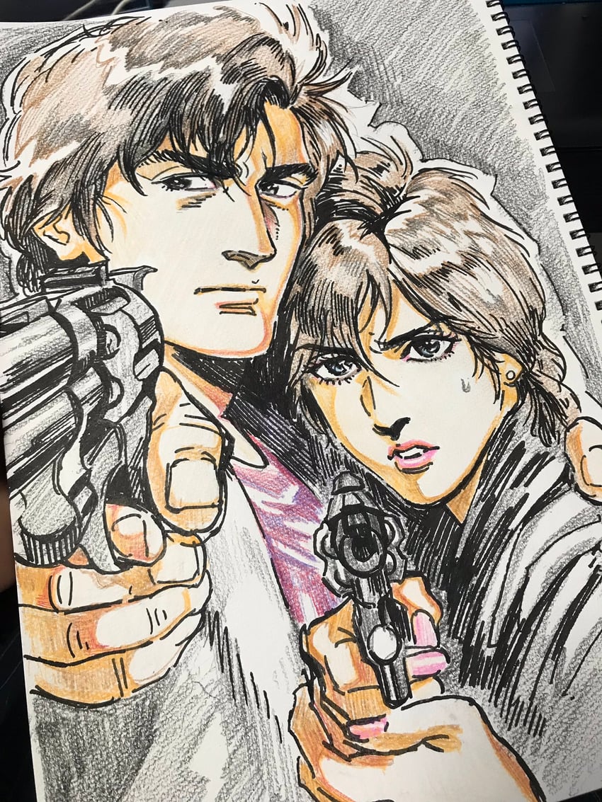 saeba ryou and makimura kaori (city hunter) drawn by tobo_katsuo
