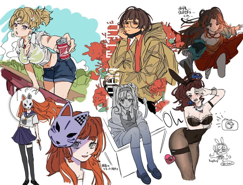 sonetto, matilda bouanich, jiu niangzi, blonney, desert flannel, and 2 more (reverse:1999) drawn by ill_(no0408_bv)
