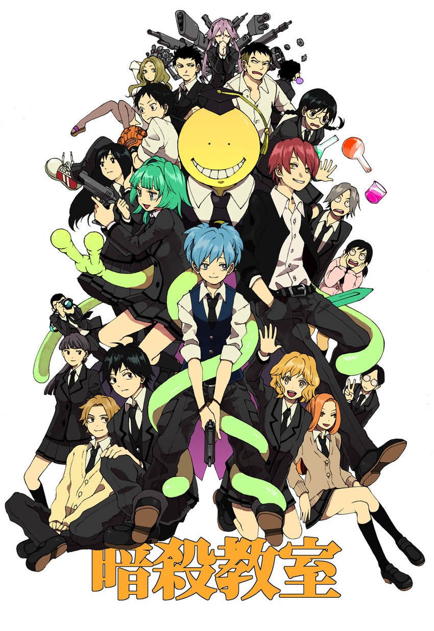 shiota nagisa, akabane karma, koro-sensei, kayano kaede, irina jelavic, and 16 more (ansatsu kyoushitsu) drawn by tonkatsu_(kyarakong)
