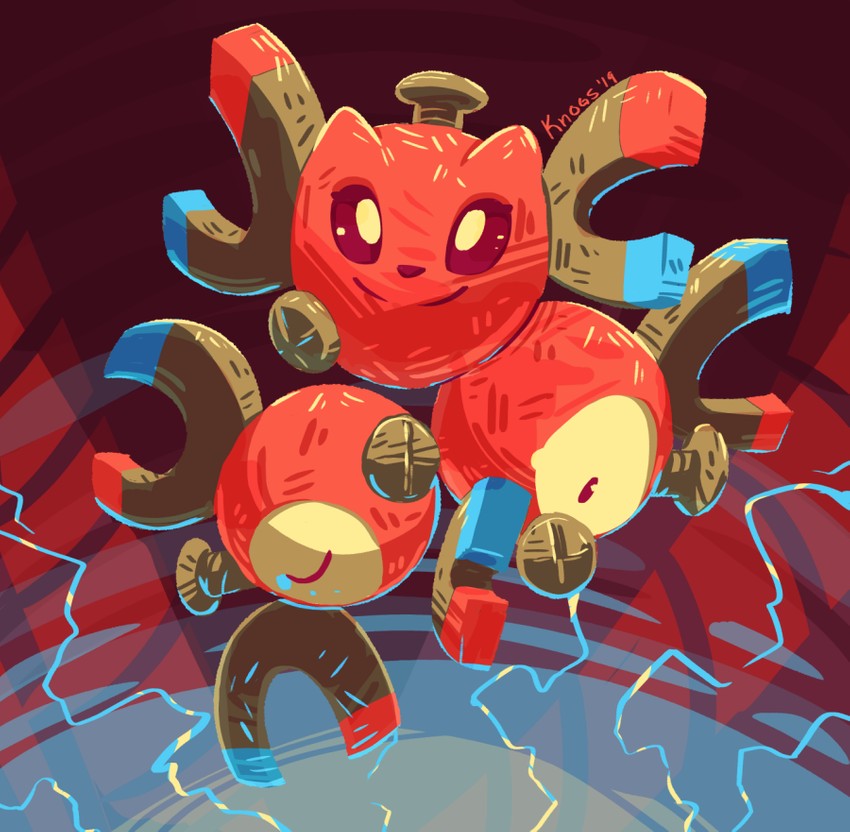 flareon and magneton (pokemon) drawn by knoggart