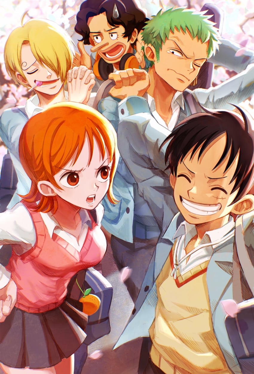 nami, monkey d. luffy, roronoa zoro, sanji, and usopp (one piece and 1 more) drawn by oekakiboya
