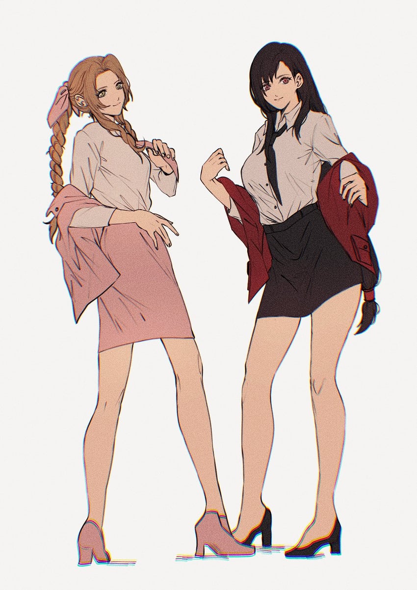 tifa lockhart and aerith gainsborough (final fantasy and 2 more) drawn by sera_(serappi)
