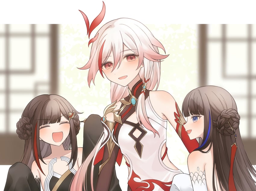 fu hua, nuwa, and fuxi (honkai and 1 more) drawn by kubikori