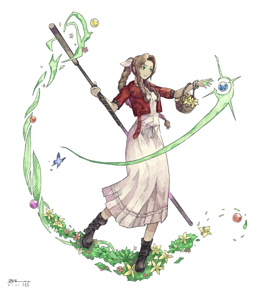 aerith gainsborough (final fantasy and 2 more) drawn by subakeye