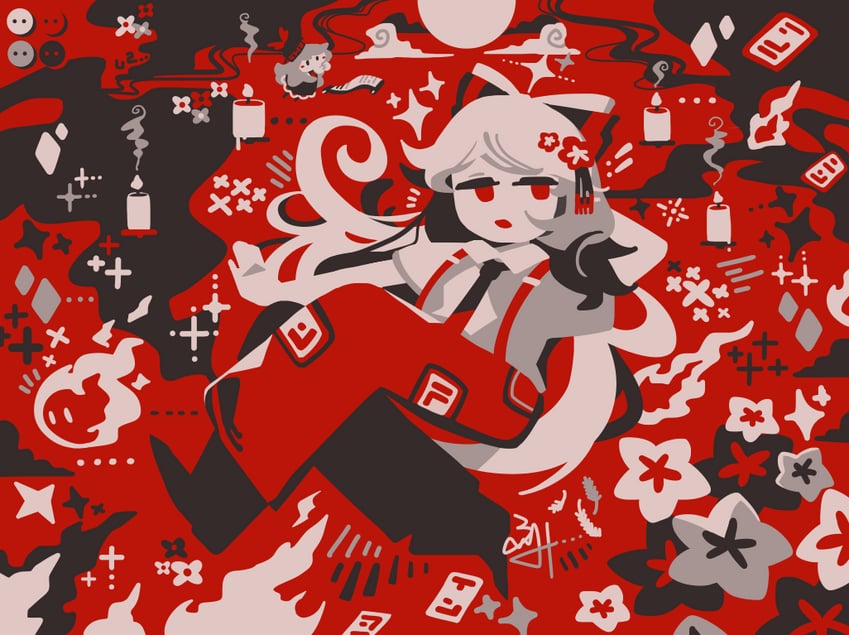fujiwara no mokou and kamishirasawa keine (touhou) drawn by thatpebble