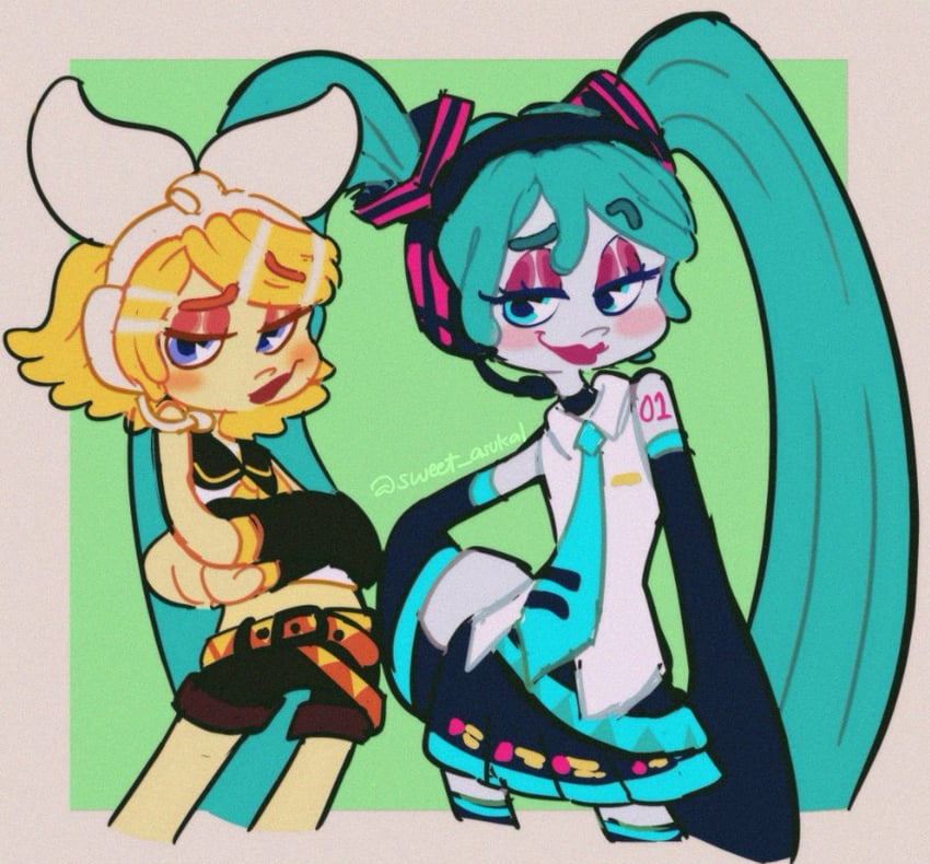 hatsune miku and kagamine rin (vocaloid and 1 more) drawn by sweet_asukal