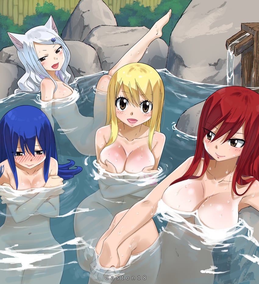 lucy heartfilia, erza scarlet, wendy marvell, and charle (fairy tail) drawn by gaston18 and mashima_hiro