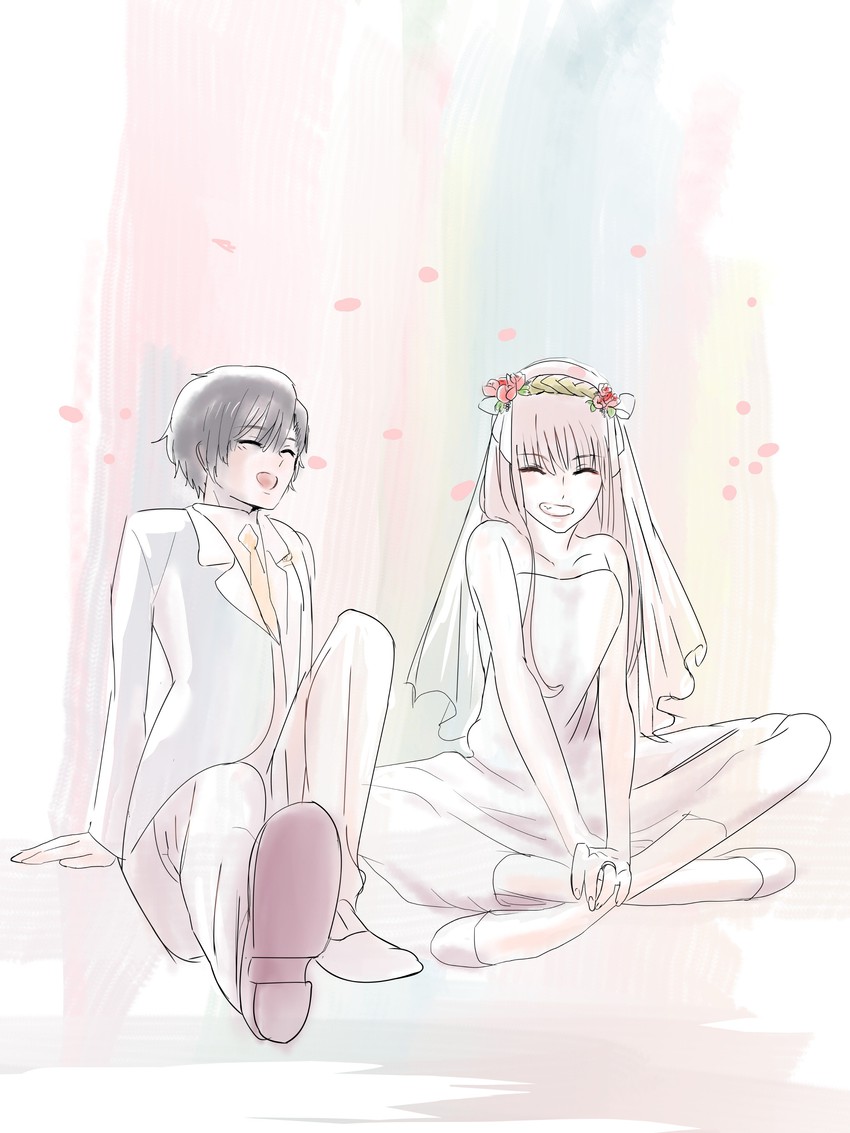 zero two and hiro (darling in the franxx) drawn by akamsilver