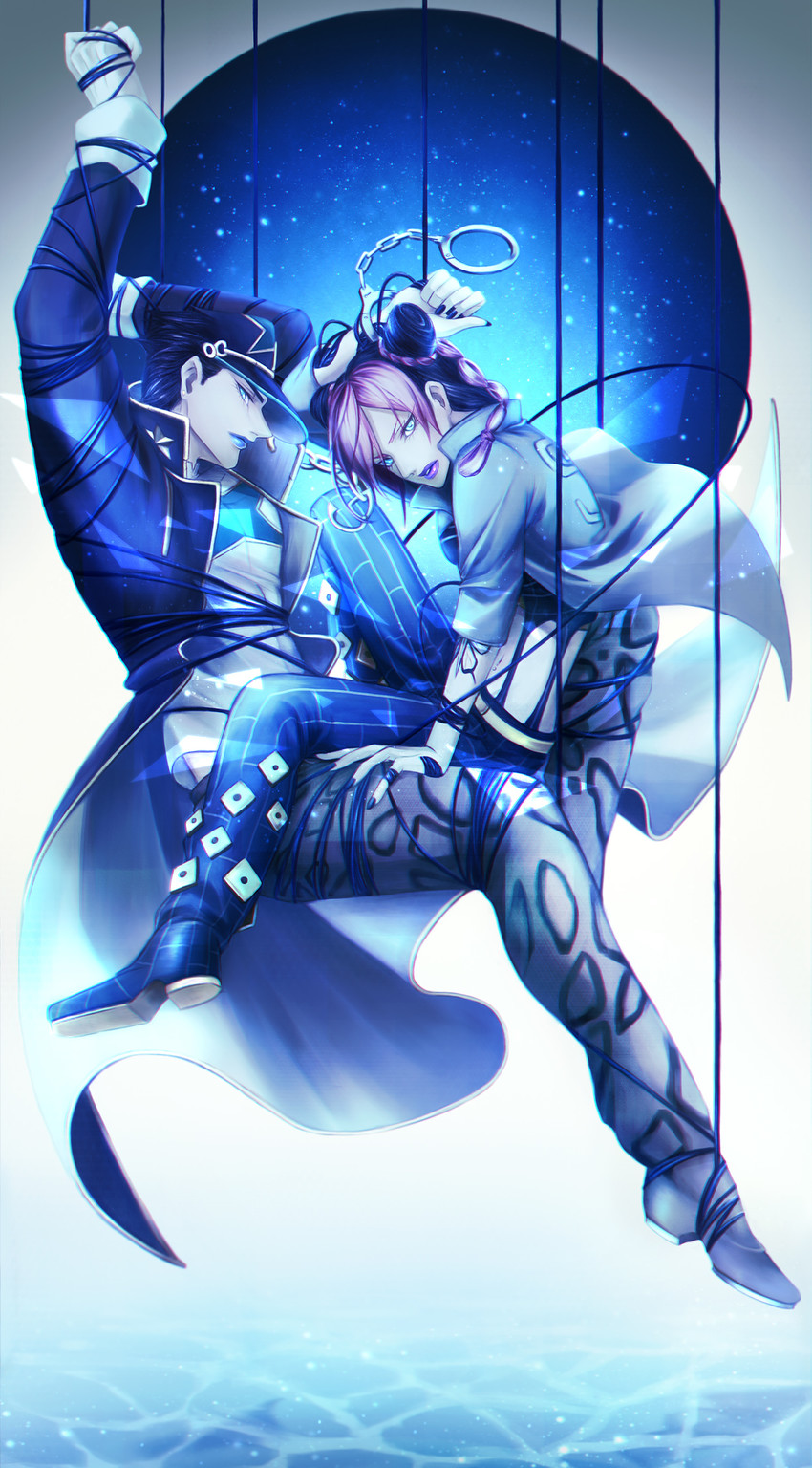 kujo jotaro and kujo jolyne (jojo no kimyou na bouken and 1 more) drawn by alo_(m-o-k-e-k-e)