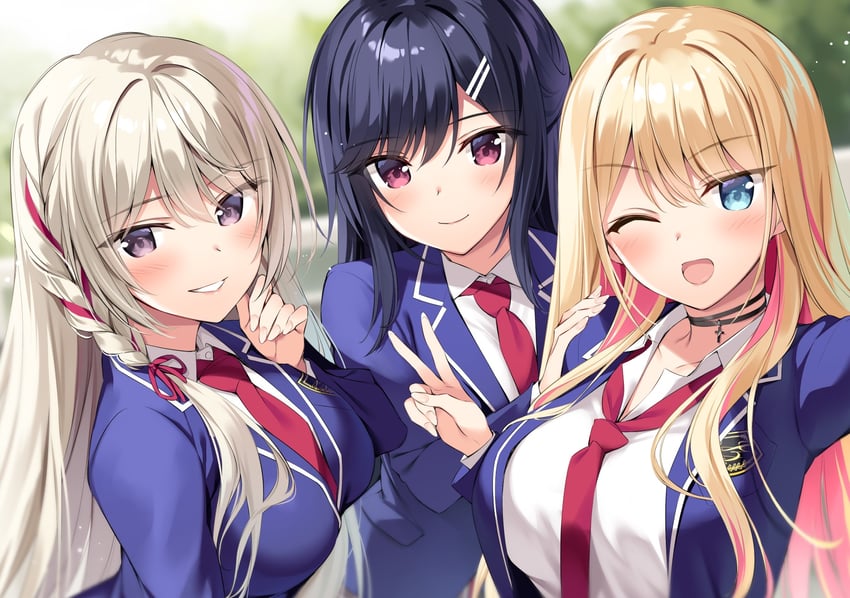 kusunoki iroha, akebi saki, and kurusu sakuya (amaemi-longing for you-) drawn by oryo_(oryo04)