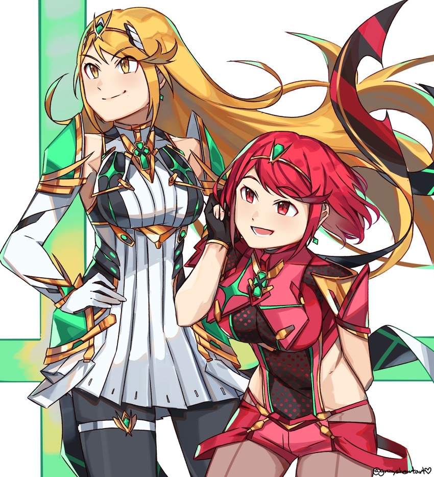 pyra and mythra (xenoblade chronicles and 2 more) drawn by graysheartart