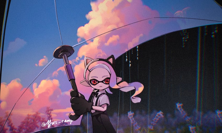 inkling player character and inkling girl (splatoon) drawn by mercy_war