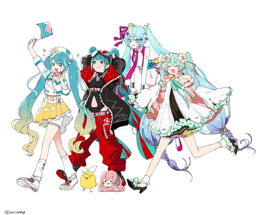 hatsune miku, kagamine rin, megurine luka, magical mirai miku, and takoluka (vocaloid and 1 more) drawn by omutatsu