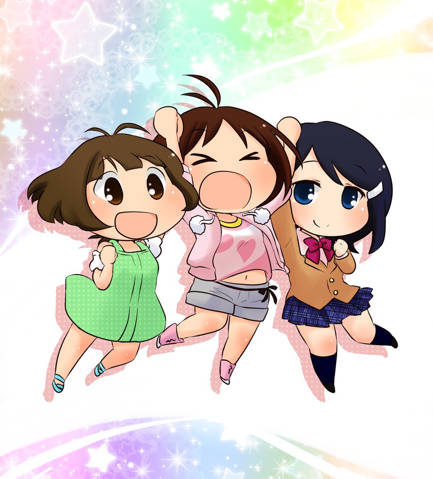 akizuki ryo, mizutani eri, and hidaka ai (idolmaster and 1 more) drawn by maiko_(yoshida308)