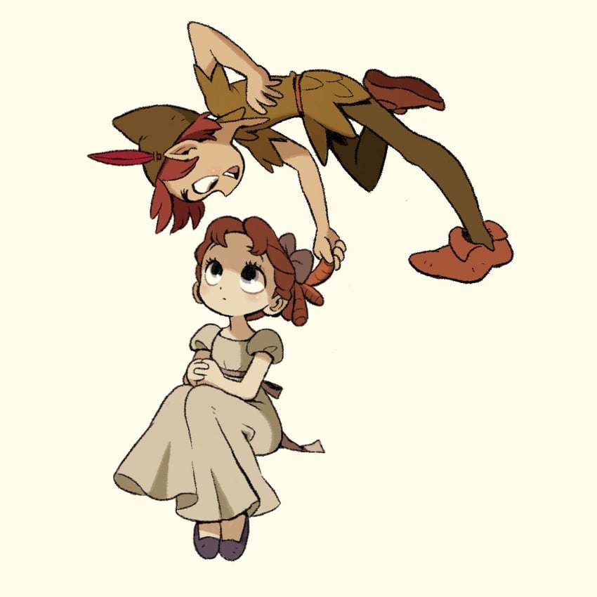 peter pan and wendy darling (walt disney's peter pan) drawn by kumao_(uexxww)