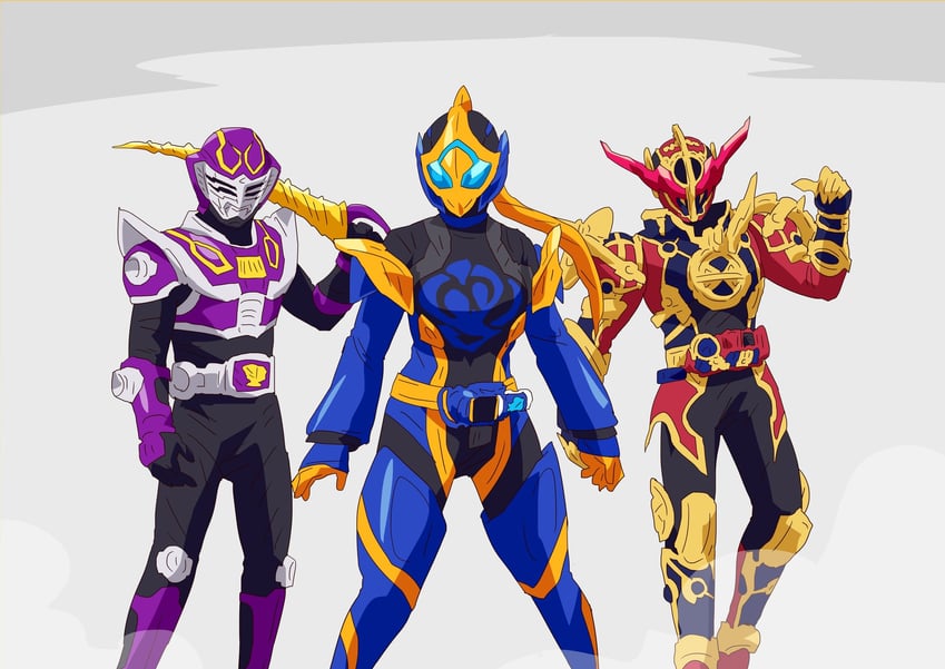 kamen rider evol, kamen rider ouja, and kamen rider jeanne (kamen rider and 3 more) drawn by otokamu