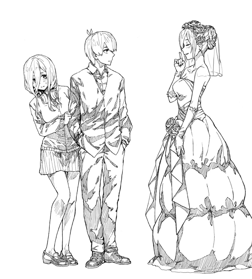 nakano miku and uesugi fuutarou (go-toubun no hanayome) drawn by kabuno_(camphora)
