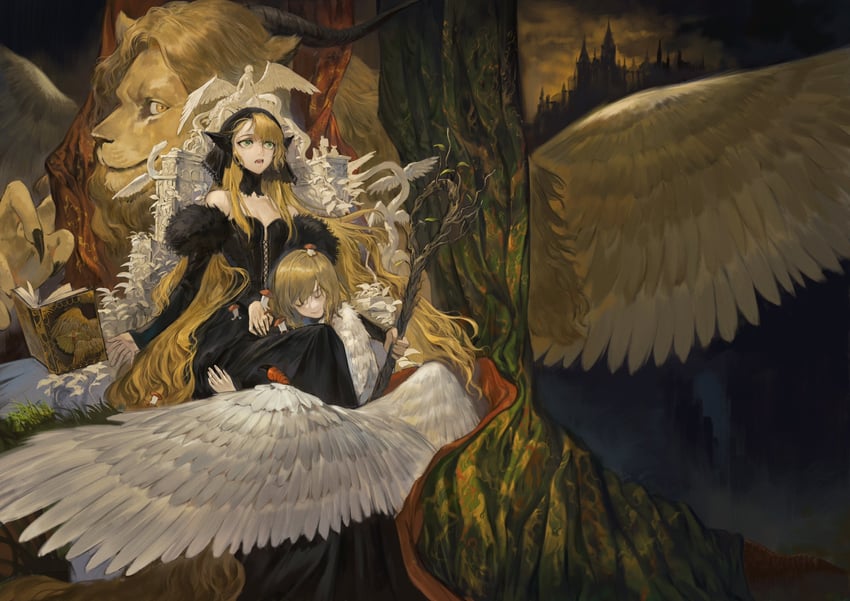 marcille donato, falin touden, and winged lion (dungeon meshi) drawn by xinuo223