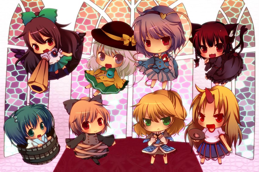 komeiji koishi, komeiji satori, kaenbyou rin, reiuji utsuho, mizuhashi parsee, and 3 more (touhou and 1 more) drawn by swami