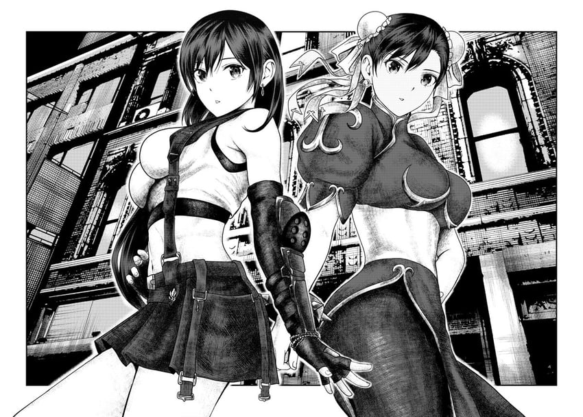 tifa lockhart and chun-li (final fantasy and 3 more) drawn by konbanwa01