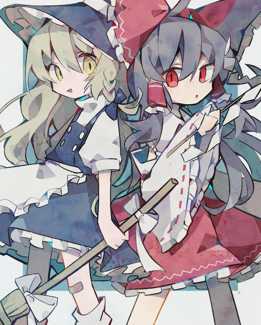 hakurei reimu and kirisame marisa (touhou) drawn by soresaki