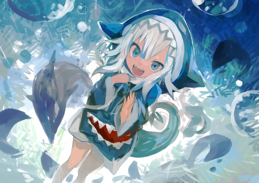 gawr gura (hololive and 1 more) drawn by kaamin_(mariarose753)