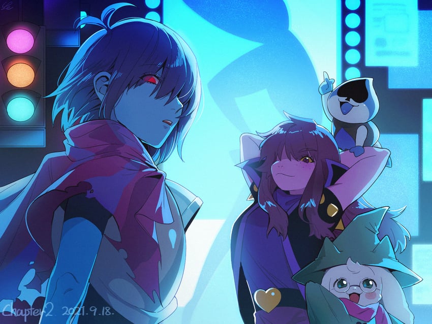 kris, ralsei, susie, and lancer (deltarune) drawn by se_(hanahide)