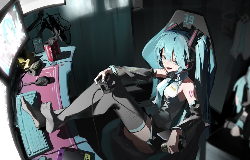 hatsune miku (vocaloid and 2 more) drawn by jiu_ye_sang