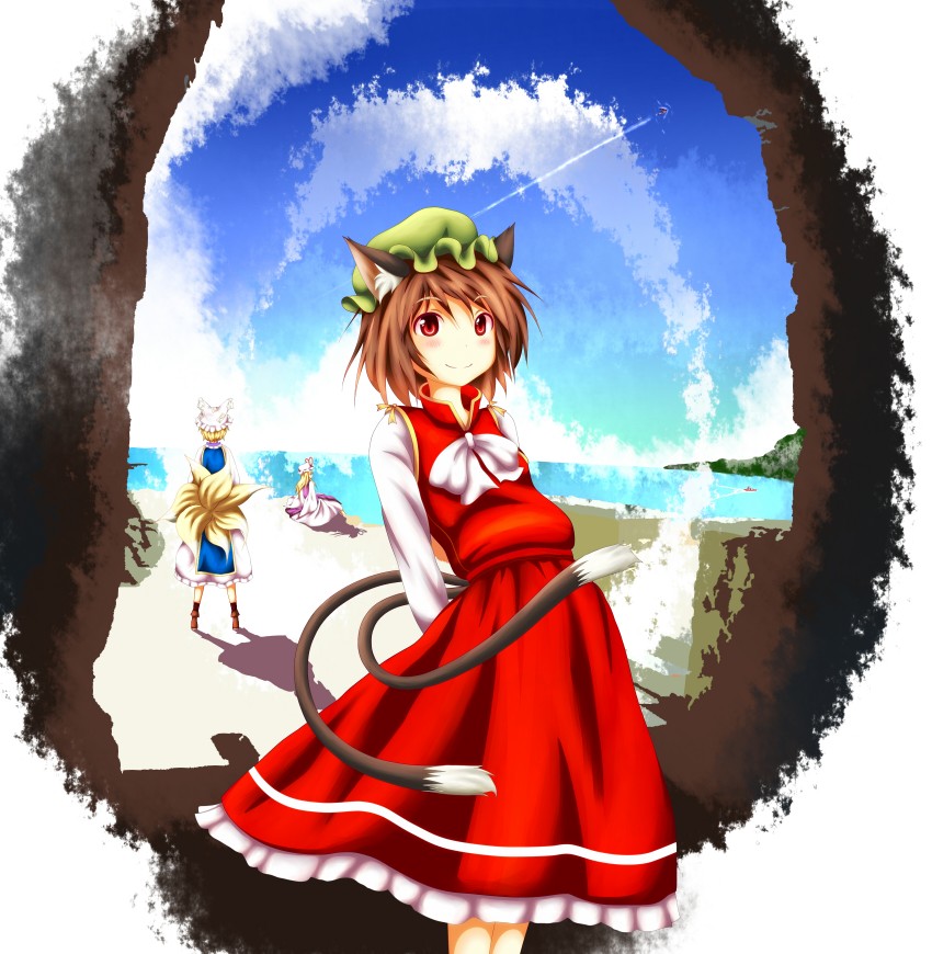 yakumo yukari, yakumo ran, and chen (touhou) drawn by aps_(alice-momizi)