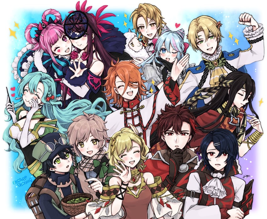 ivy, hortensia, chloe, citrinne, alcryst, and 8 more (fire emblem and 1 more) drawn by misato_hao
