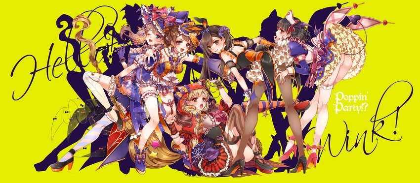 little red riding hood, ichigaya arisa, toyama kasumi, yamabuki saya, hanazono tae, and 1 more (bang dream! and 1 more) drawn by mamaloni