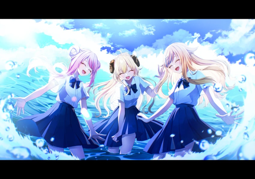 tsunomaki watame, tanaka hime, and suzuki hina (hololive and 2 more) drawn by yanagida_shiina