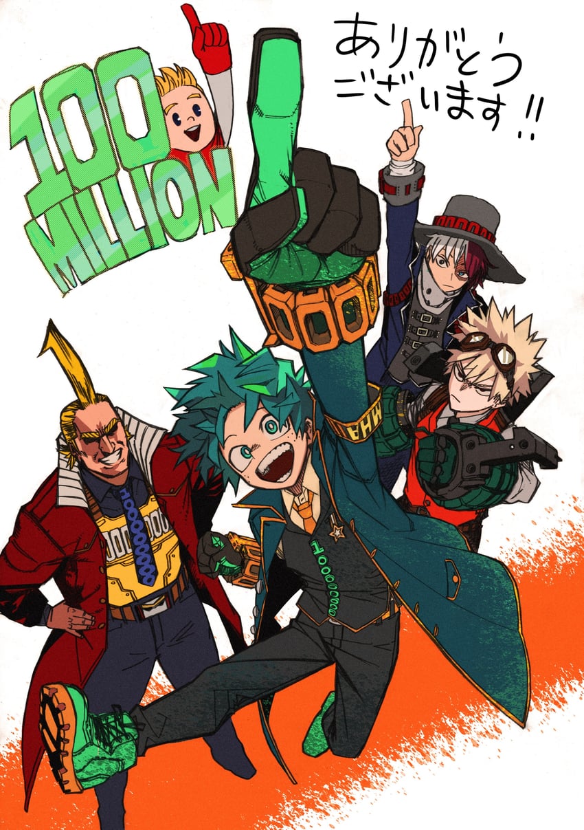midoriya izuku, bakugou katsuki, todoroki shoto, all might, togata mirio, and 1 more (boku no hero academia) drawn by horikoshi_kouhei