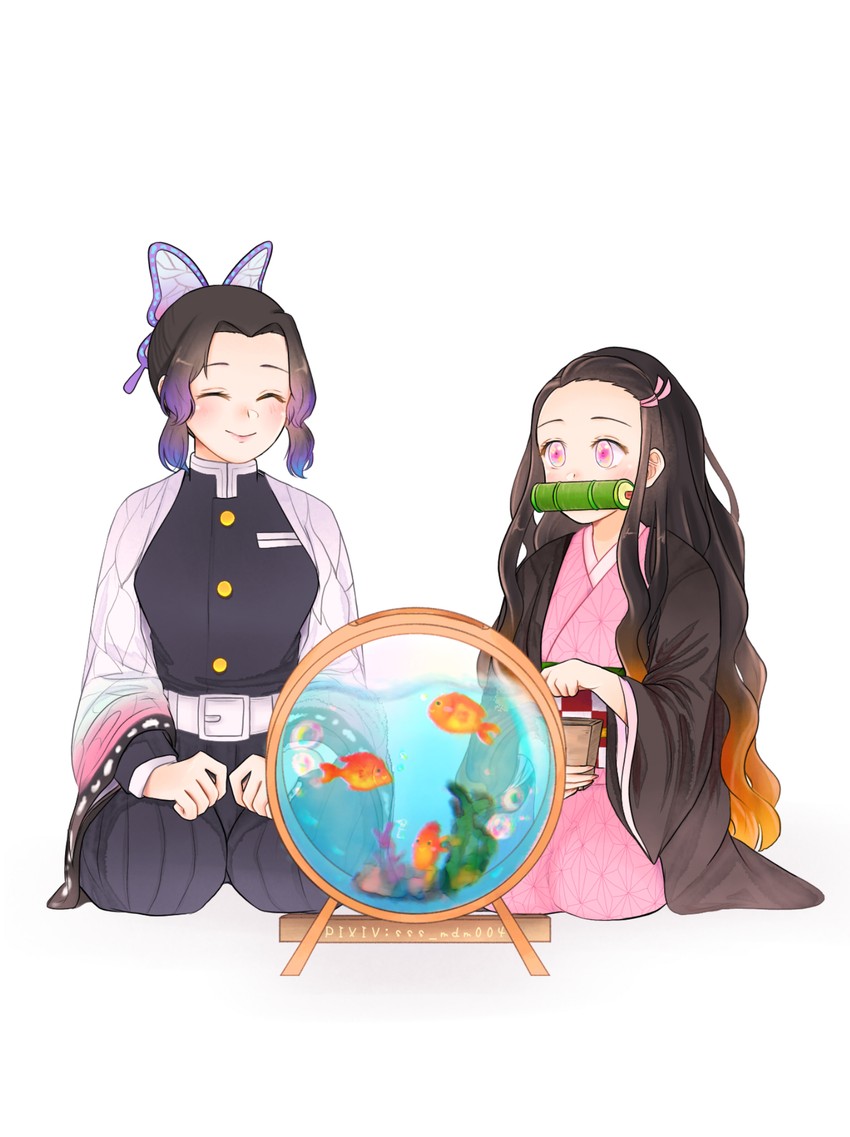 kamado nezuko and kochou shinobu (kimetsu no yaiba) drawn by sss_mdm004