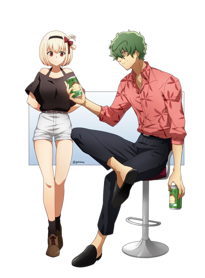 nishikigi chisato and majima (lycoris recoil) drawn by igusaharu