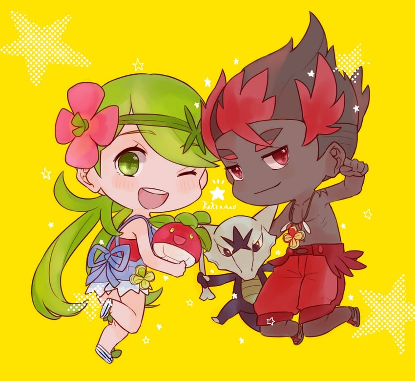mallow, kiawe, bounsweet, and alolan marowak (pokemon and 1 more) drawn by wowoju_(wowowokara)