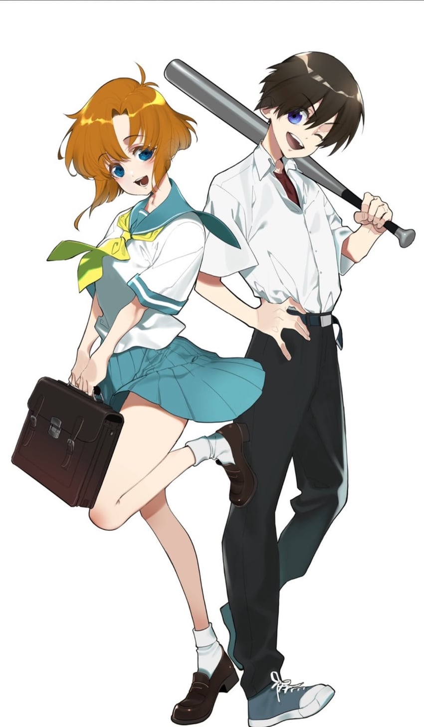 ryuuguu rena and maebara keiichi (higurashi no naku koro ni) drawn by suzuki_jirou